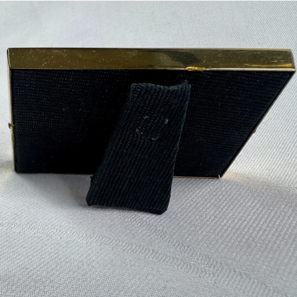 Vintage Solid Brass Miniature Double Picture Frame Gold Tone Tabletop BP 222